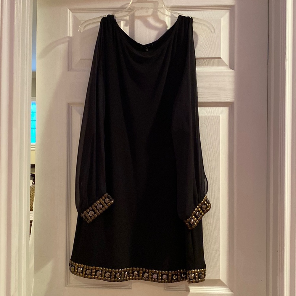 Beautiful, bedazzled size 10 mini, long sleeve evening dress